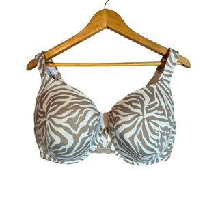 Cacique 42DD Full Coverage Bra Lace Detail Zebra Stripe 4 Hook Clasp Closure